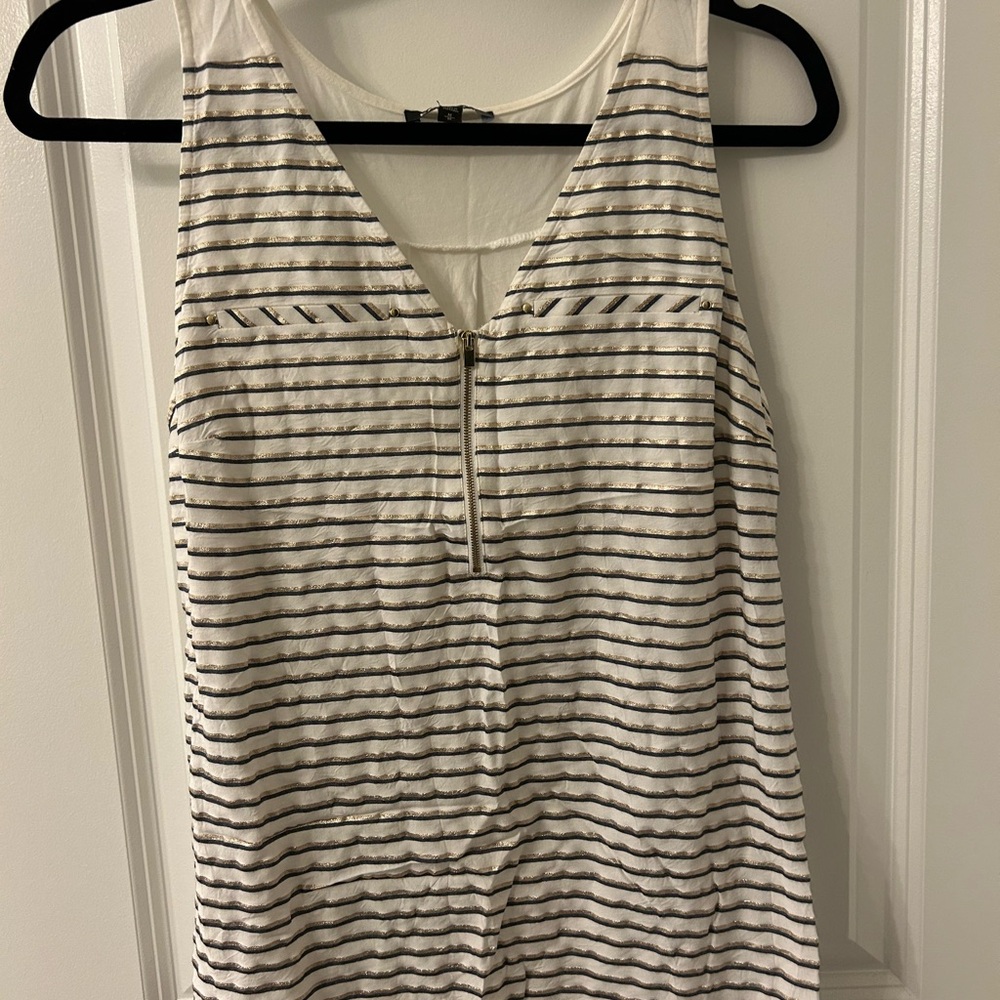 Express Women’s Cream Navy and Gold Tank Top Size Medium M